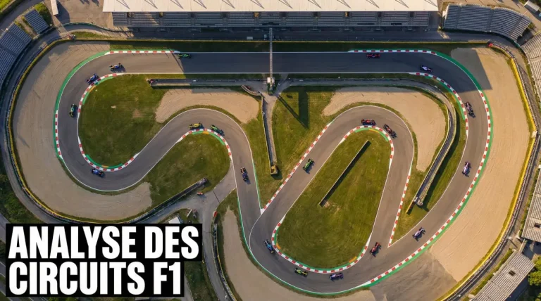 Analyse des circuits F1 : vue aérienne d'un tracé de Grand Prix avec virages et lignes droites