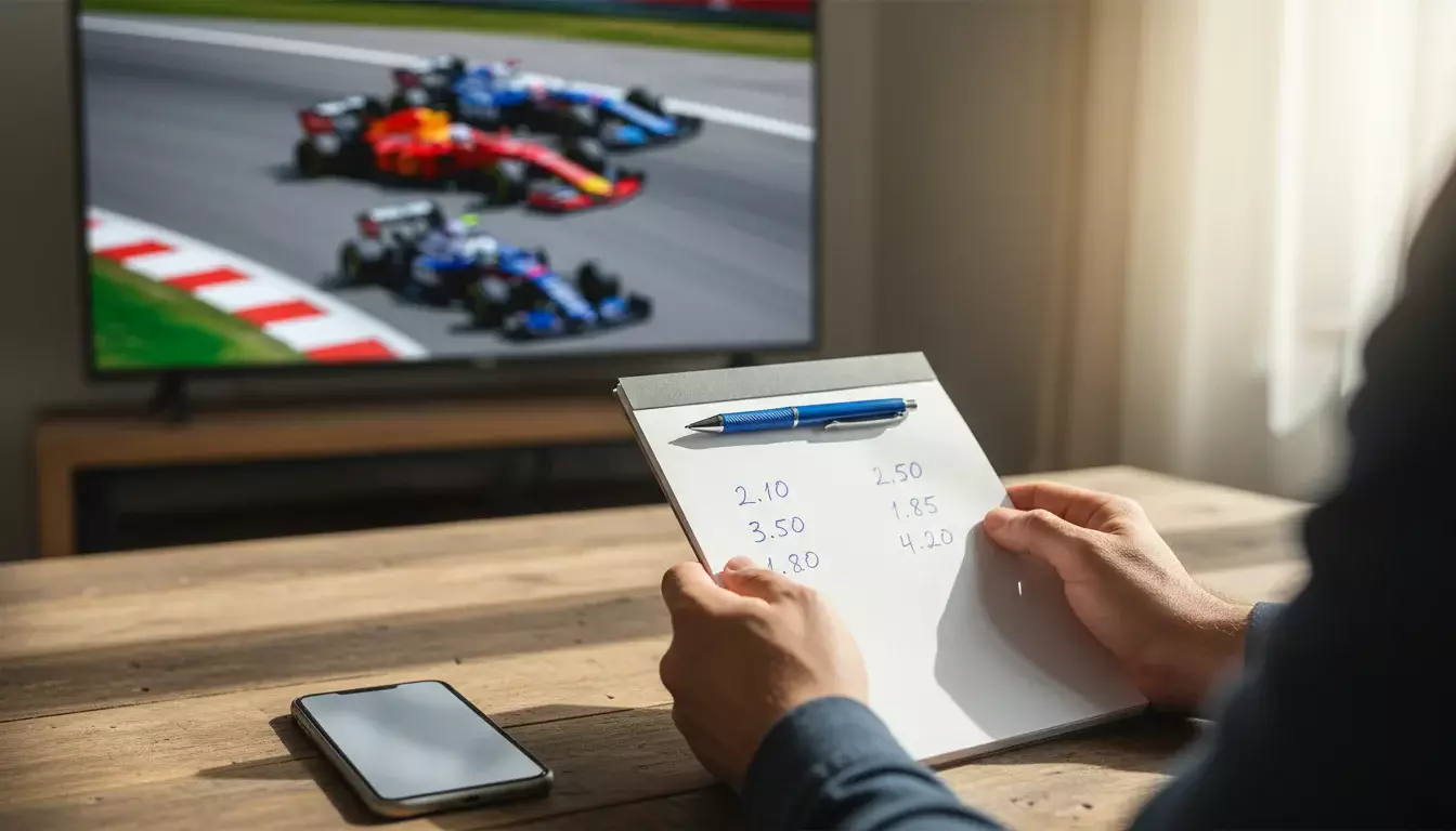 Cotes Formule 1 — écran de cotes avec monoplaces F1 sur circuit en arrière-plan