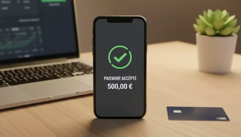Dépôts et retraits paris sportifs : smartphone avec application de paiement sur un bureau