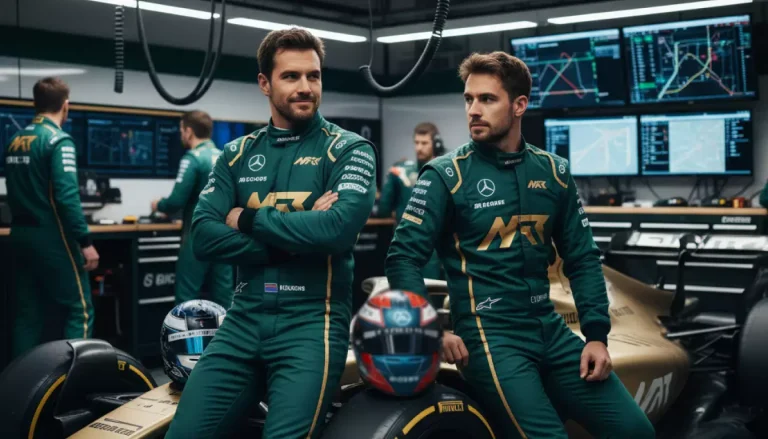 Dynamiques d'écurie F1 : deux pilotes en combinaison côte à côte dans le garage de leur équipe