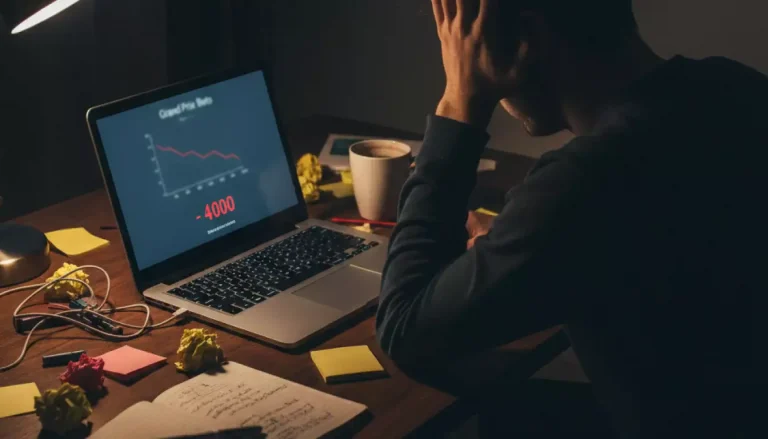 Erreurs fréquentes paris F1 : parieur frustré devant un écran affichant des résultats de course