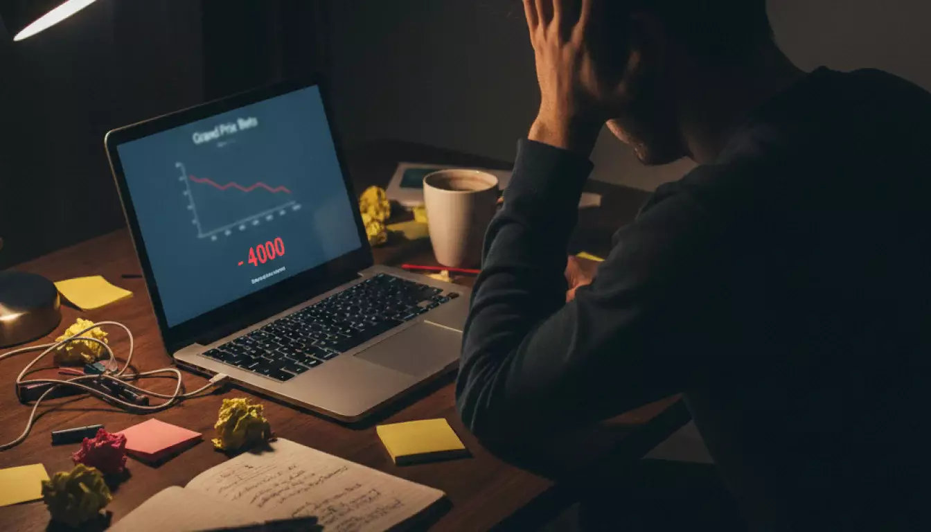 Erreurs fréquentes paris F1 : parieur frustré devant un écran affichant des résultats de course