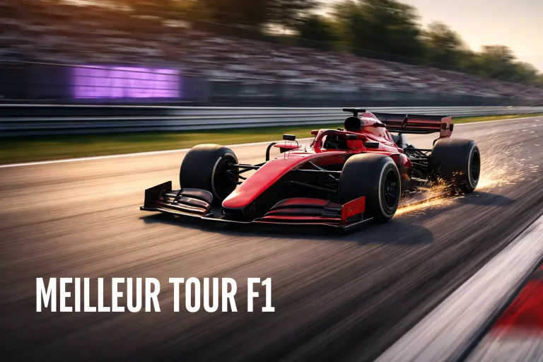 Pari meilleur tour F1 : monoplace à pleine vitesse en ligne droite avec chronomètre