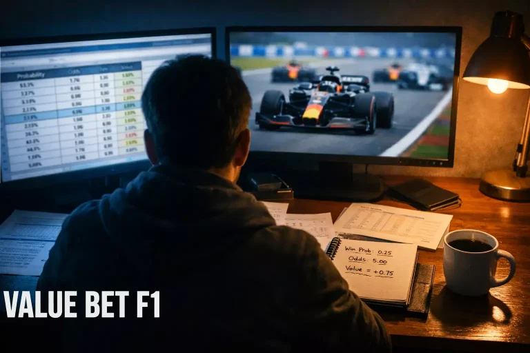 Value bet F1 : analyste étudiant des cotes et données de course sur un écran